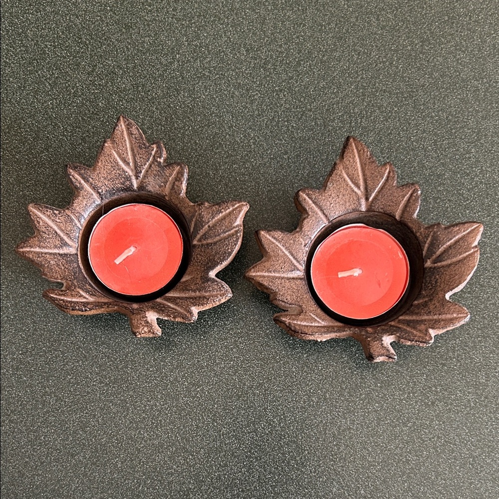 Maple Leaf Candle Holders with Red Candles